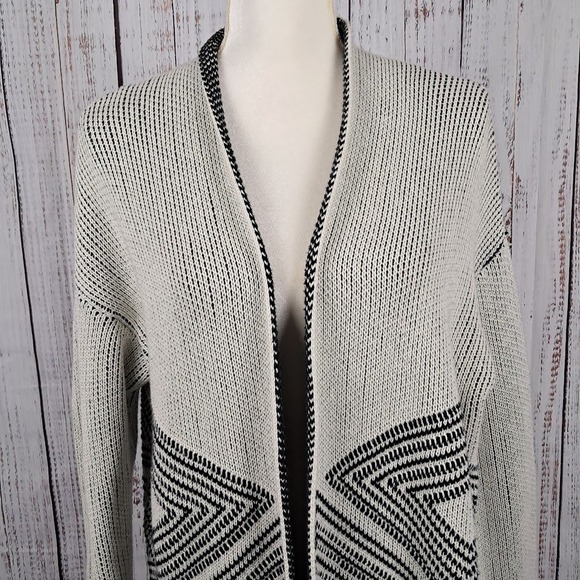 BANANA‎ REPUBLIC L Aztec Fringe Cardigan Black White Longline Cotton Wool Blend - Picture 5 of 8